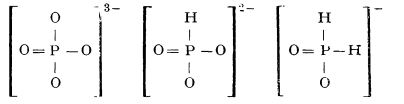 ion fosfat, ion fosfit, ion hipofosfit